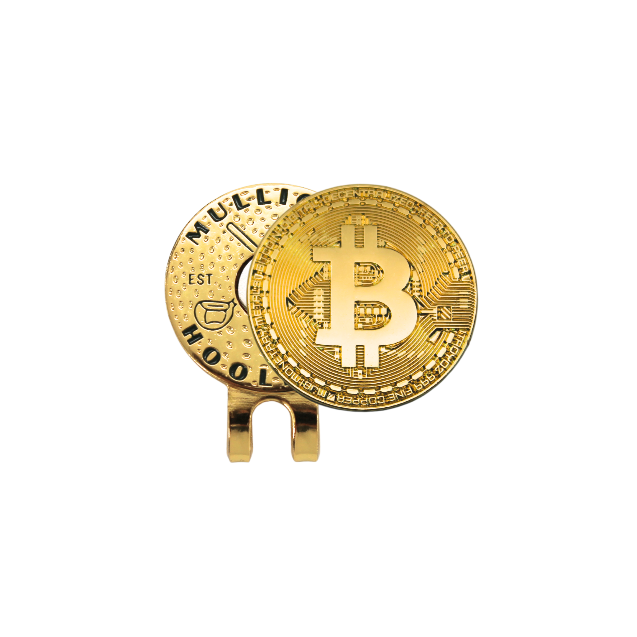 Bitcoin golf ball marker with magnetic hat clip