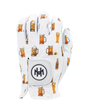 Mulligan Hooligan 'Beer Fore' golf glove with beer mugs and beer bottles pattern on a white background with brand logo