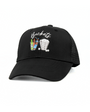 Black cap with 'Buckets' and graphic design on a white background