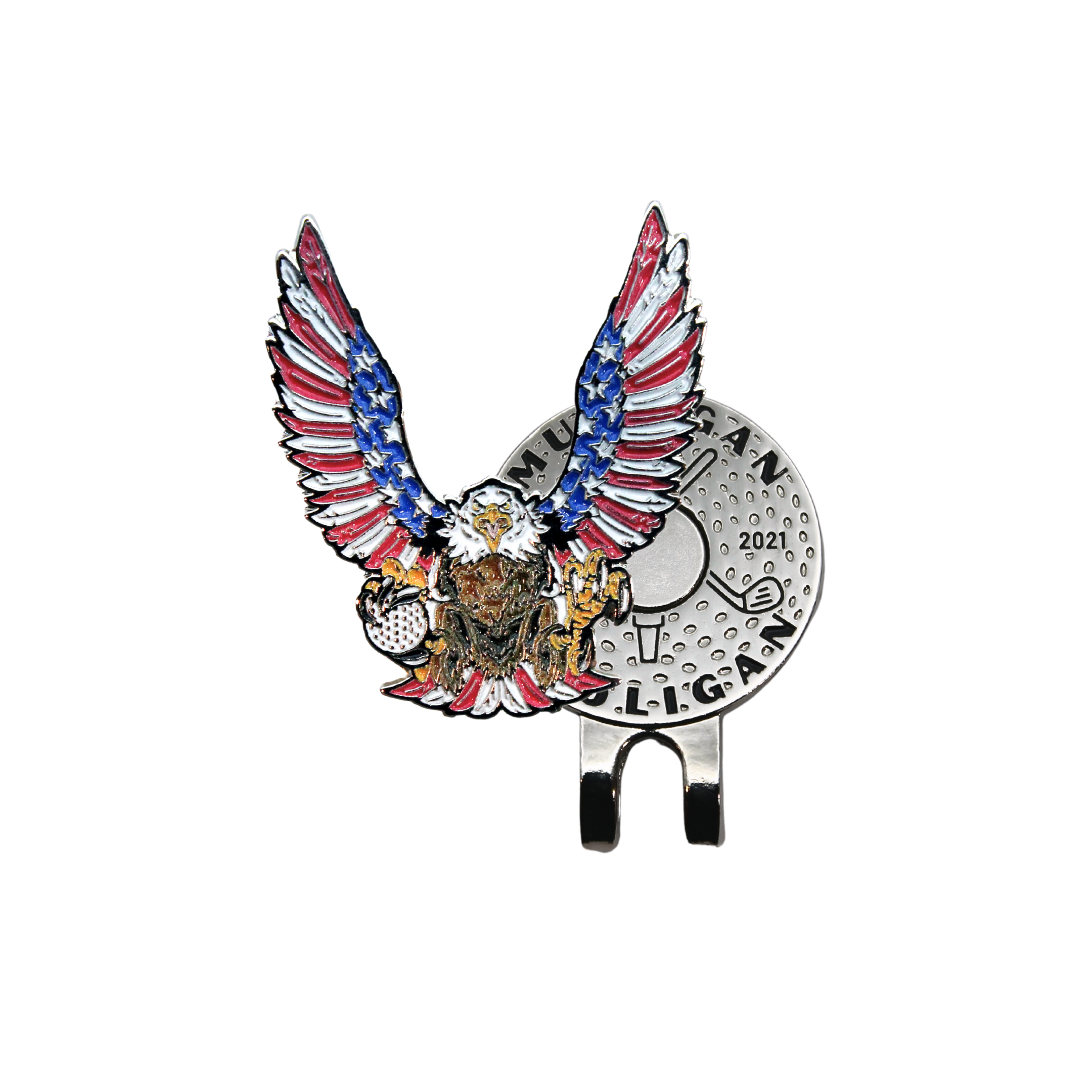 Eagle golf ball marker with magnetic hat clip