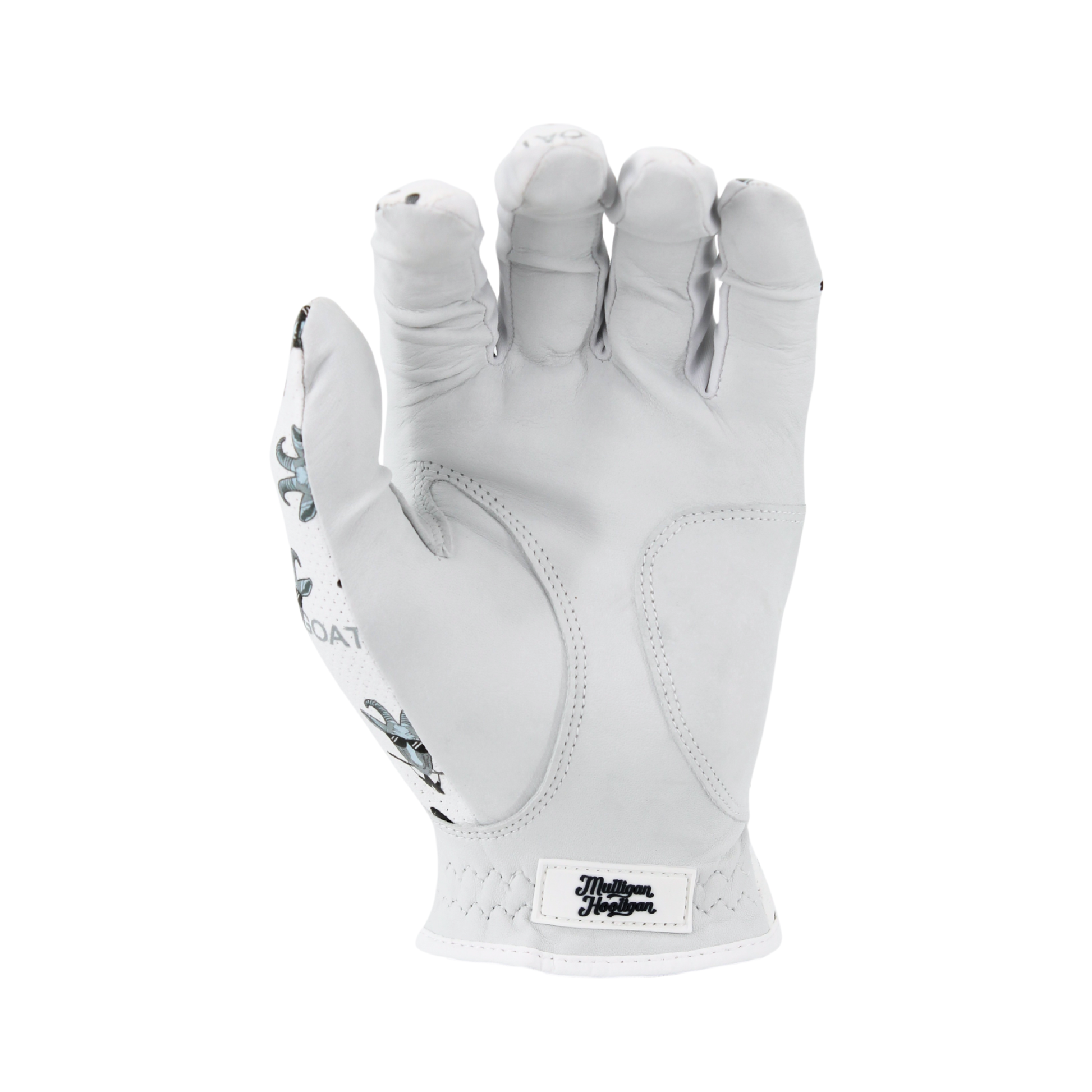 GOAT golf glove white palm with a brand logo on a white background