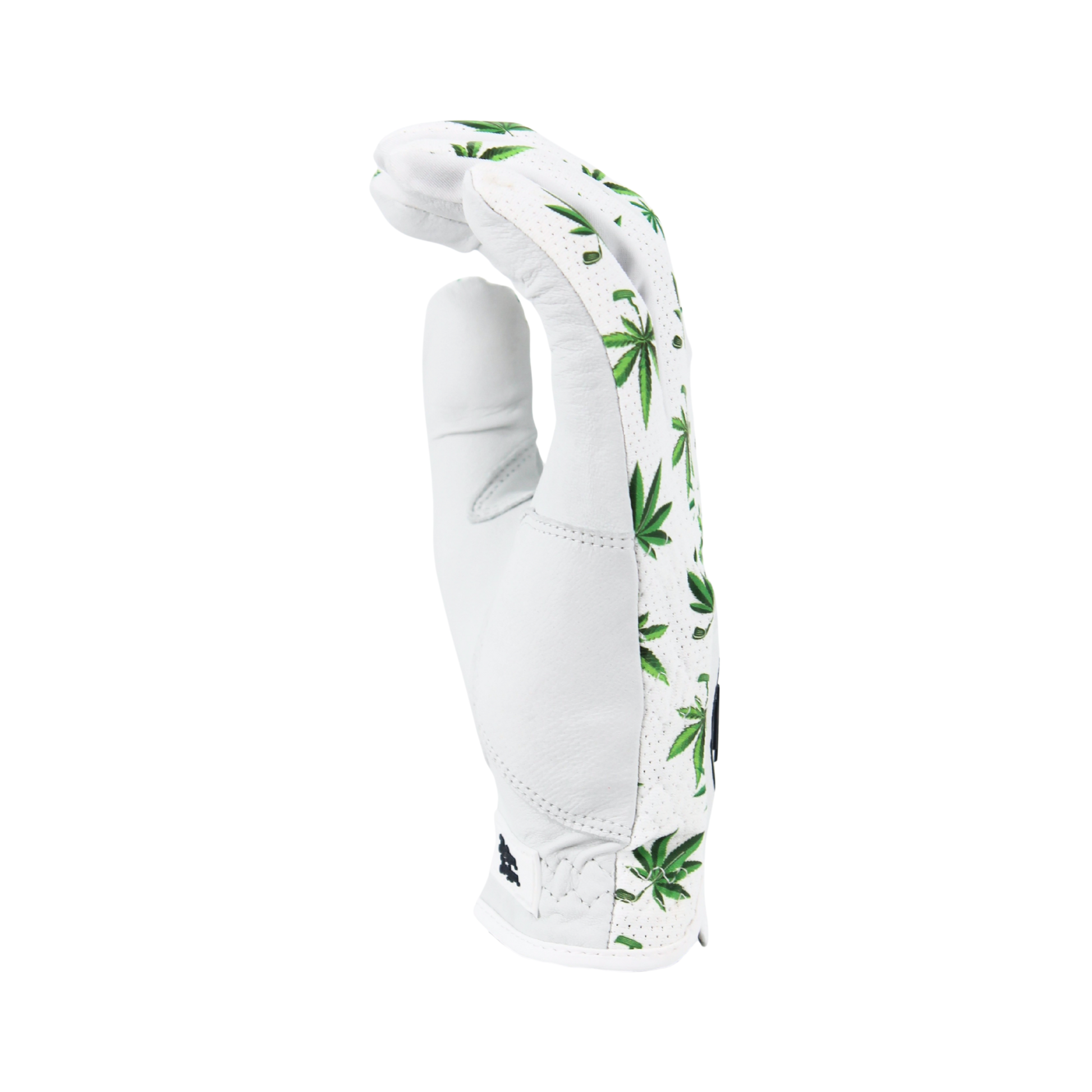 High Handicap Side Glove with green leaf pattern on a white background
