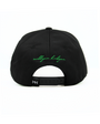 Black cap with green ' Mulligan Hooligan' text on the back against a white background