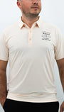 Man wearing a beige polo shirt with text 'It Takes a lot of Balls on a play the way I do' white background