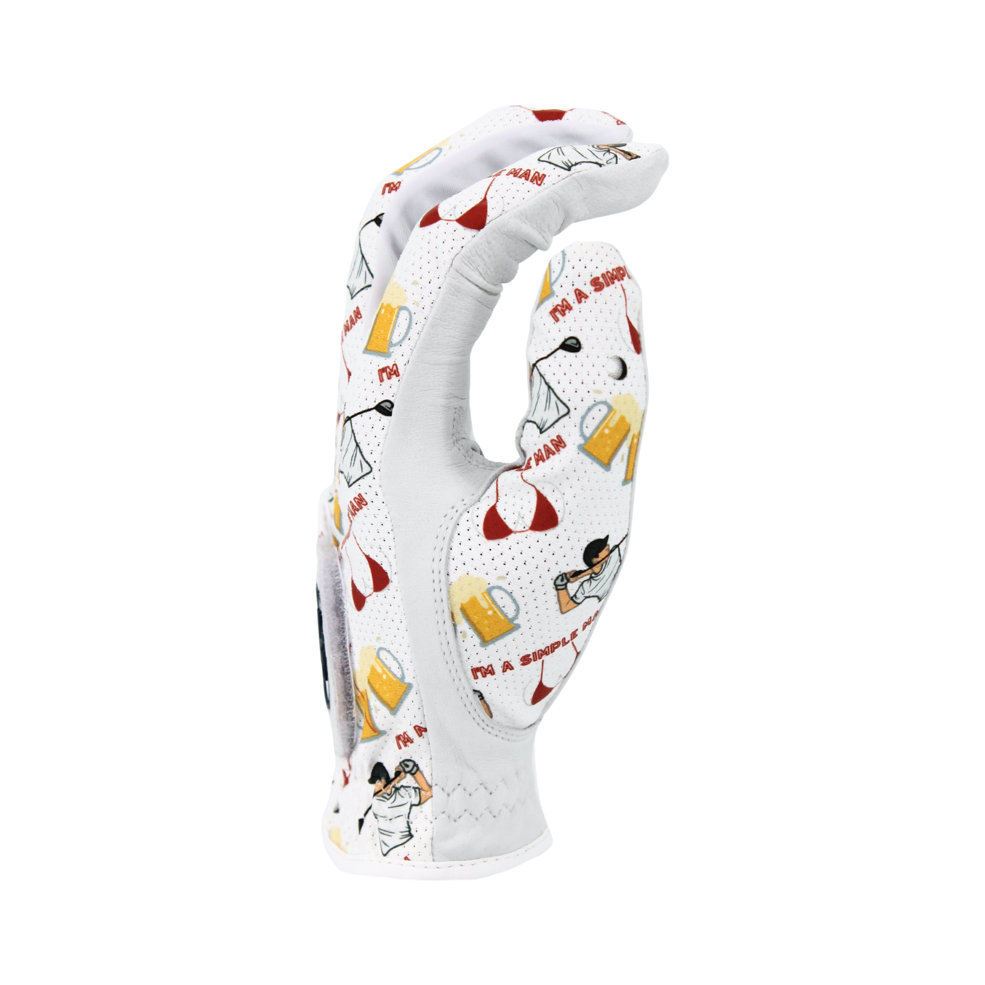I'm a simple man golf glove with a unique funny design on a white background