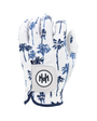 Mulligan Hooligan 'Palm Par' golf glove with blue palm tree accents and small golf balls on a white background main 