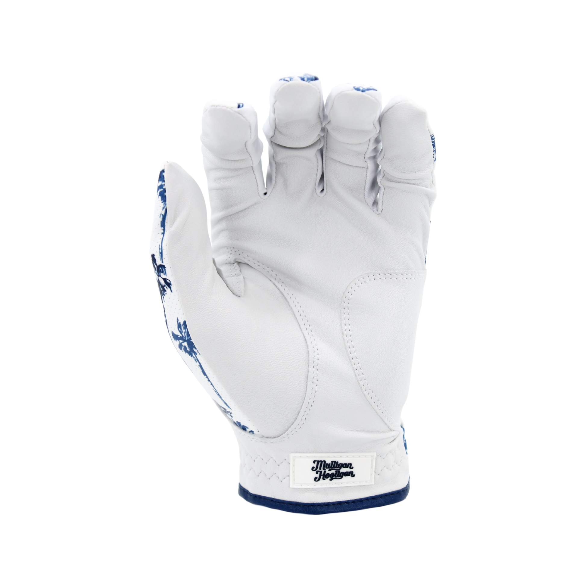 'Palm Par' golf glove with blue palms accents on a white background