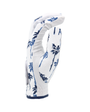 'Palm Par' golf glove with blue palm tree accents and small golf balls on a white background