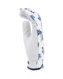 Mulligan Hooligan 'Palm Par' golf glove with blue palms accents and small golf balls on a white background