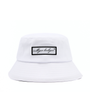 White bucket hat with a black 'Mulligan Hooligan' logo on a white background
