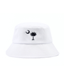 White bucket hat with black palmetto state and moon design on a white background