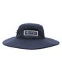 Navy blue wide-brimmed sun hat with a embr 'Mulligan Hooligan' logo on a white background