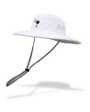 White wide-brimmed hat with a black palmetto logo on a white background