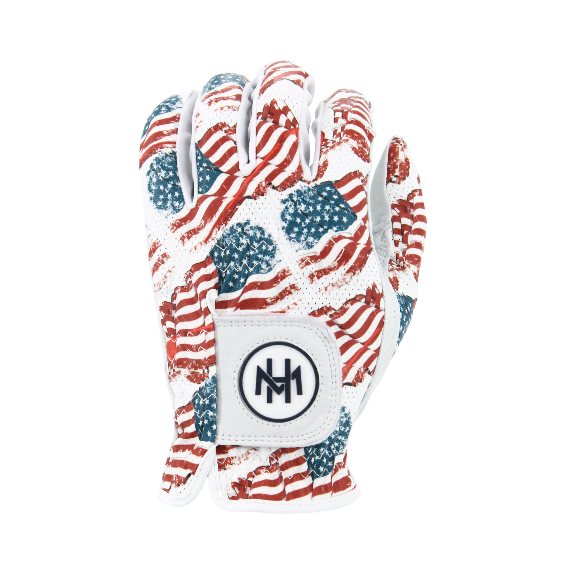Glove with American flag pattern on a white background