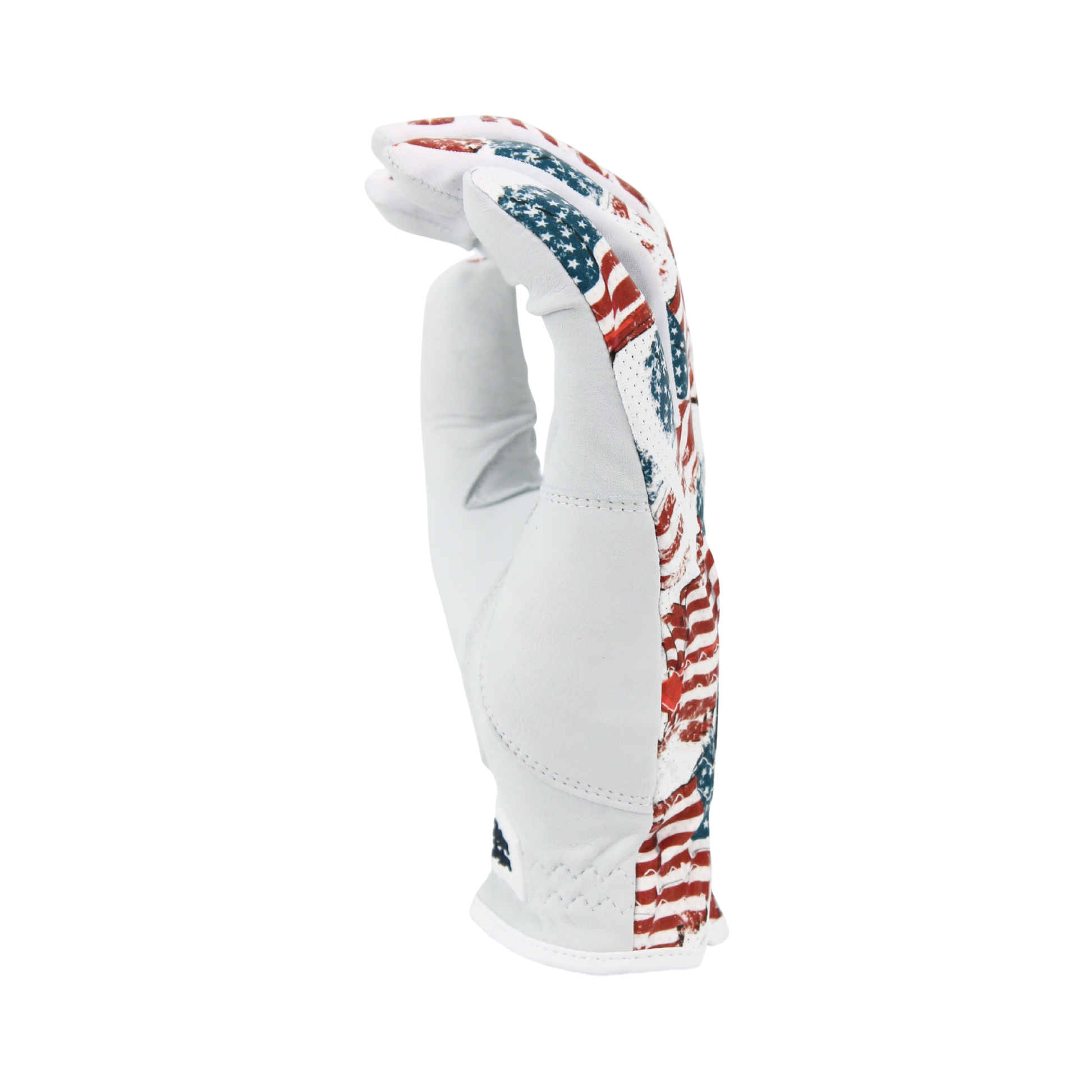 Patriotic USA Golf Glove with American flag pattern on a white background