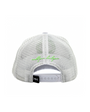 White mesh cap with green 'Mulligan Hooligan' branded text on a white background